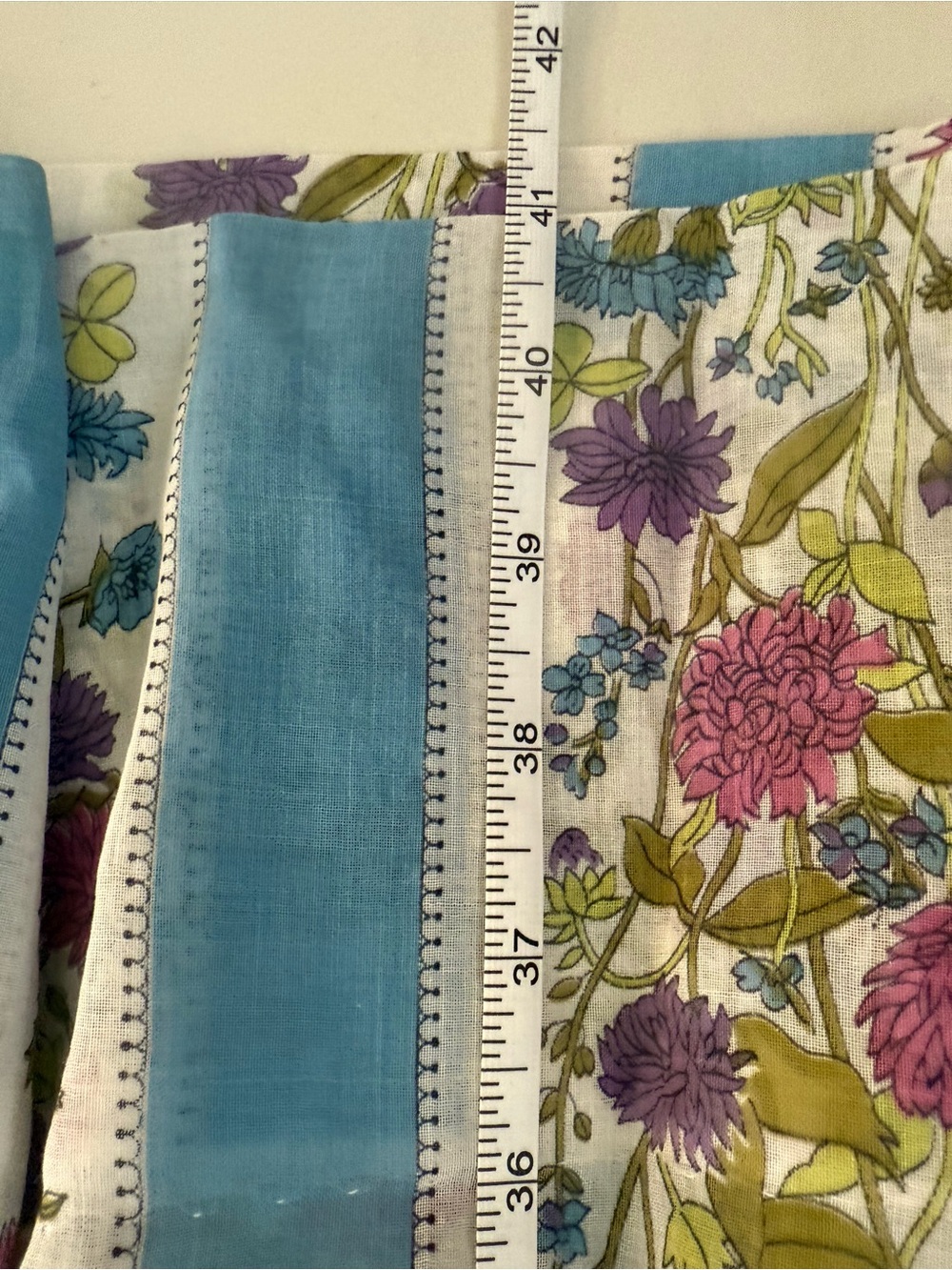 Vintage Blue and Cream Floral-Stripe Dress - Picture 7 of 7